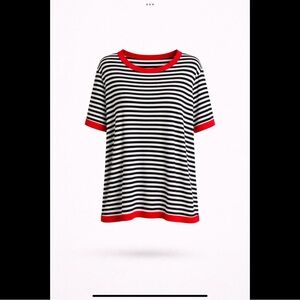 DOKOTOO Striped Oversized Top Size L Black White Red Trim Relaxed Fit